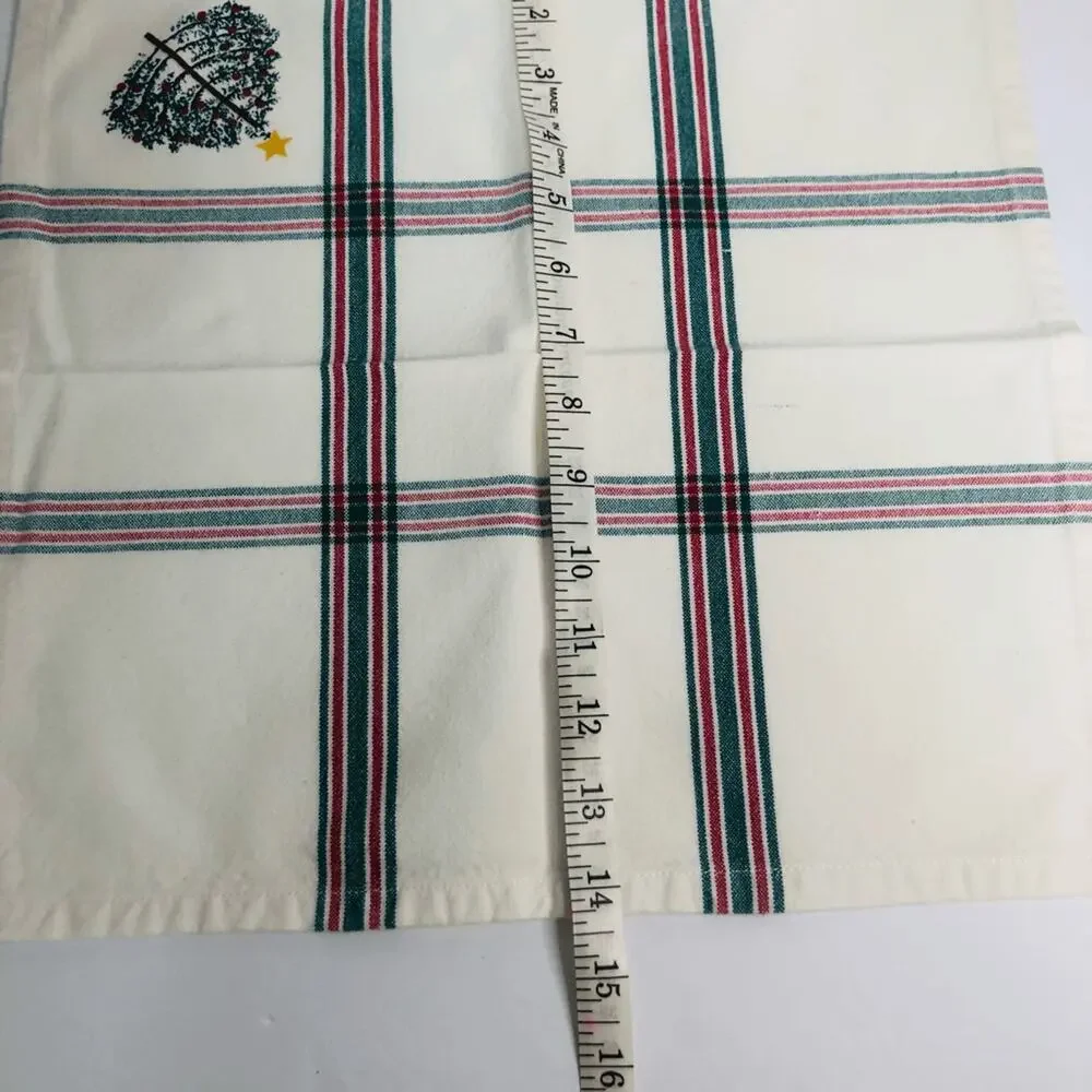 vtg 90s christmas napkins pine tree plaid cabin cozy dinner 14.5‎ inch cloth